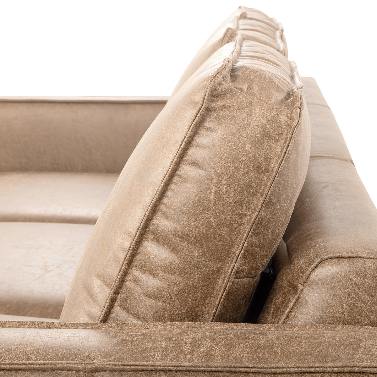 ECKSOFA Sandfarben Echtleder Lederlook Bettkasten, Schlaffunktion, Rücken echt  - Sandfarben/Schwarz, Design, Leder/Textil (166/238cm) - Livetastic