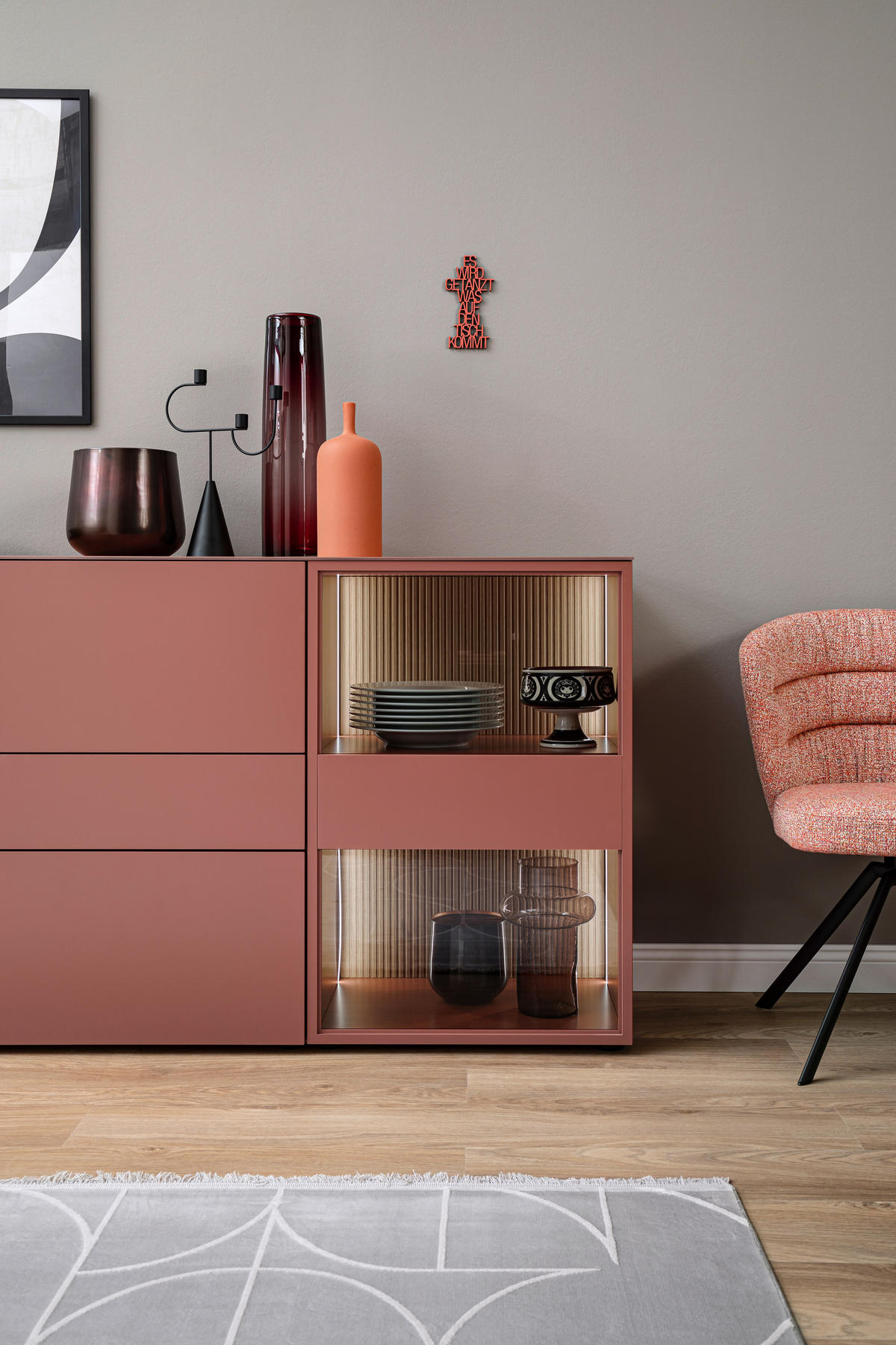 SIDEBOARD Rot, Eichefarben  180/92,4/45 cm  - Eichefarben/Rot, Design, Glas/Holz (180/92,4/45cm) - Schöner Wohnen