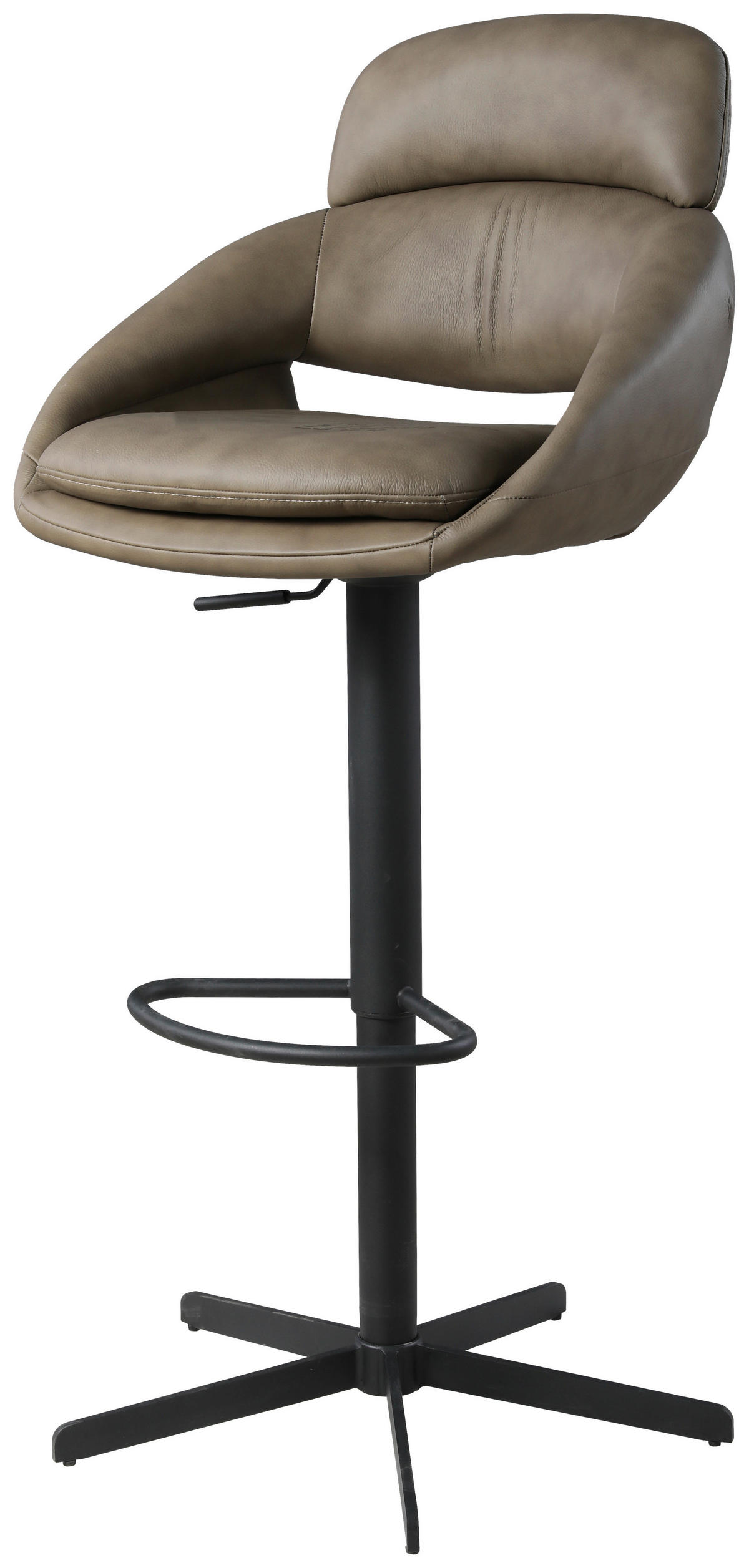 BARHOCKER Echtleder Taupe Eisen Sitzfläche 360° drehbar  - Taupe/Schwarz, Design, Leder/Metall (55/105/56cm) - Emilio Belluti