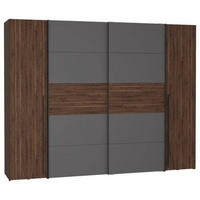 KLEIDERSCHRANK 270/210/61 cm 4-türig Grau, Walnussfarben  - Walnussfarben/Schwarz, MODERN, Holzwerkstoff/Kunststoff (270/210/61cm) - MID.YOU