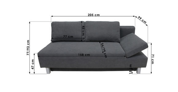 SCHLAFSOFA in Flachgewebe Creme  - Chromfarben/Creme, Design, Holz/Textil (205/77-93/99cm) - Novel