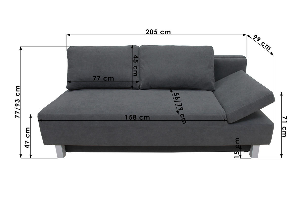 SCHLAFSOFA in Flachgewebe Hellbraun  - Chromfarben/Hellbraun, Design, Holz/Textil (205/77-93/99cm) - Novel