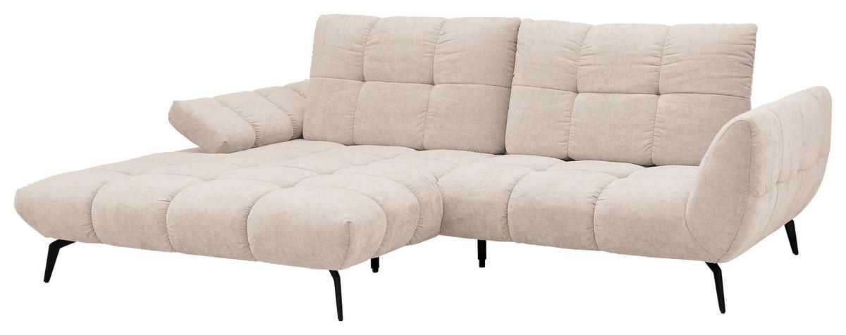 ECKSOFA Naturfarben Flachgewebe Rücken echt, Sitztiefenverstellung  - Schwarz/Naturfarben, KONVENTIONELL, Textil/Metall (211/273cm) - SetOne by Musterring