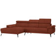 ECKSOFA in Velours Rostfarben  - Rostfarben/Schwarz, Design, Textil/Metall (187/295cm) - Novel