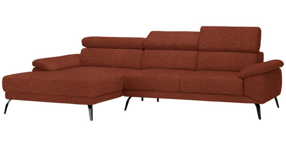 ECKSOFA in Velours Rostfarben  - Rostfarben/Schwarz, Design, Textil/Metall (187/295cm) - Novel