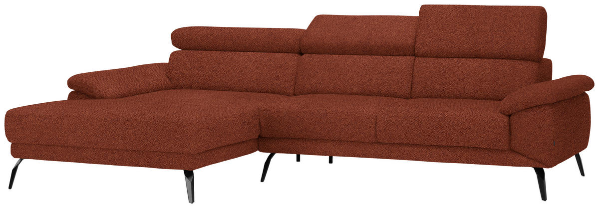 ECKSOFA in Velours Rostfarben  - Rostfarben/Schwarz, Design, Textil/Metall (187/295cm) - Novel
