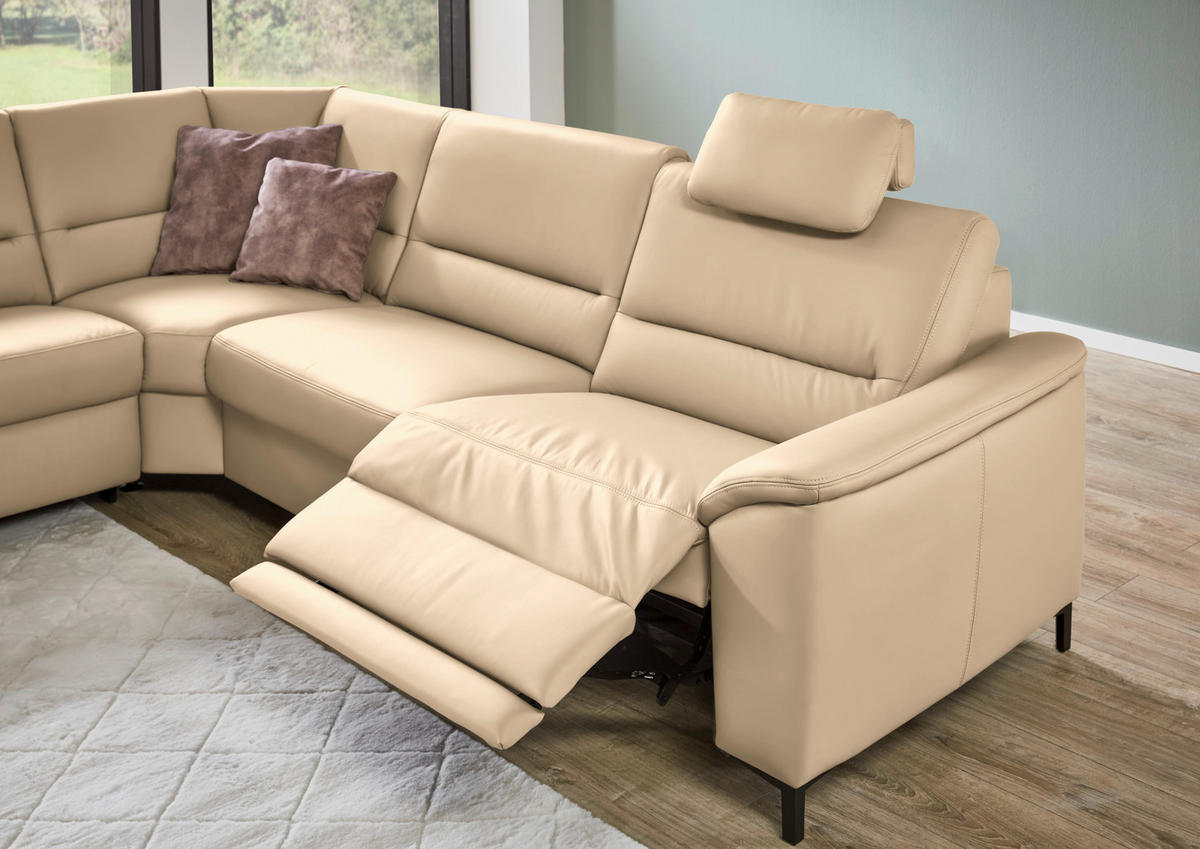 ECKSOFA  in Echtleder Beige  249/290 cm  - Beige/Schwarz, KONVENTIONELL, Leder/Metall (249/290cm) - Beldomo Premium