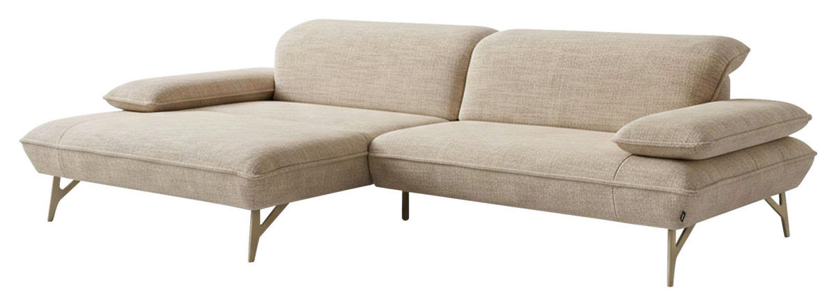 ECKSOFA Beige Flachgewebe Rücken echt, Kopfteilverstellung, Sitztiefenverstellung  - Beige, Design, Textil/Metall (165/282cm) - hülsta