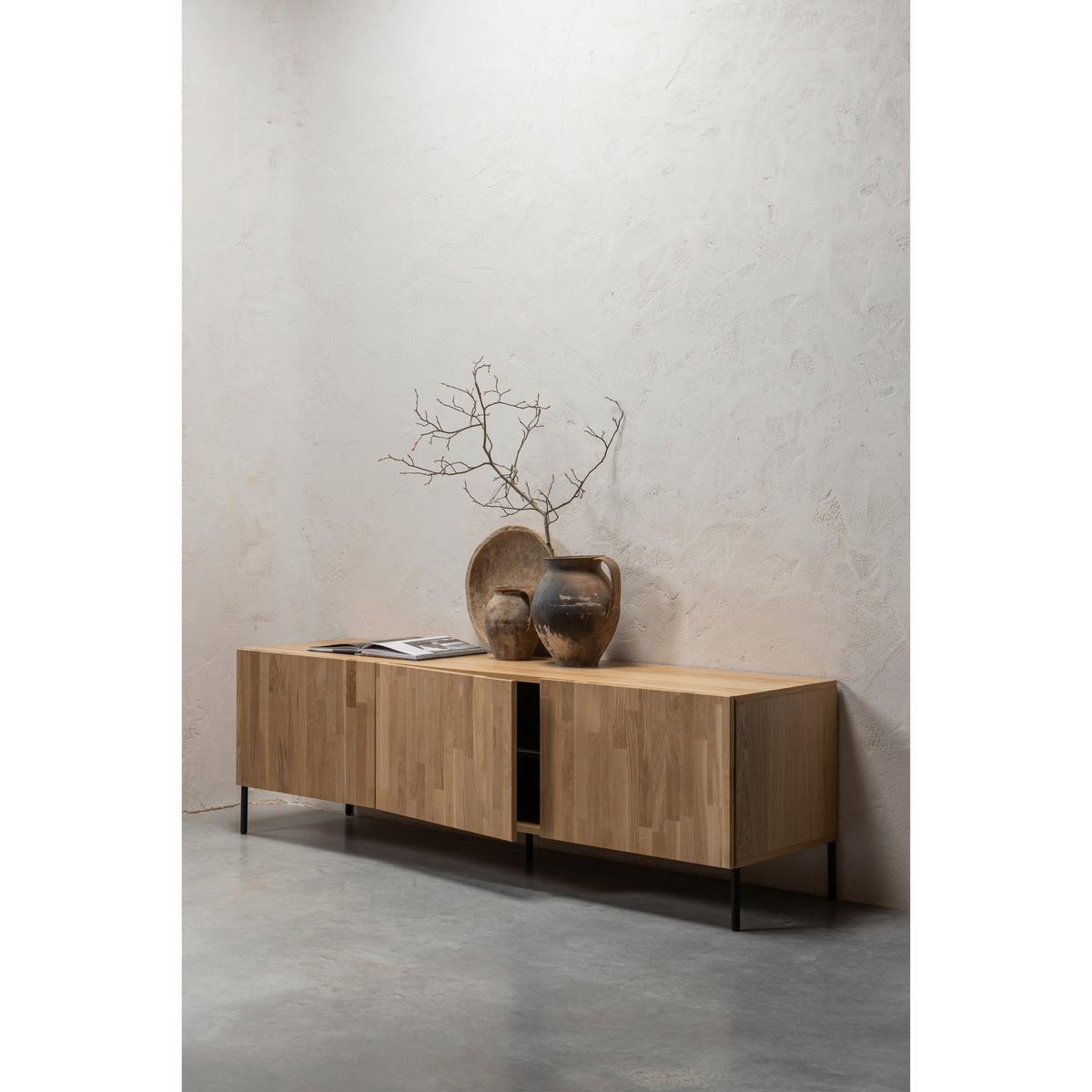 LOWBOARD Gravure 180/56/46 cm   - Schwarz/Naturfarben, Design, Holz/Metall (180/56/46cm) - Livetastic