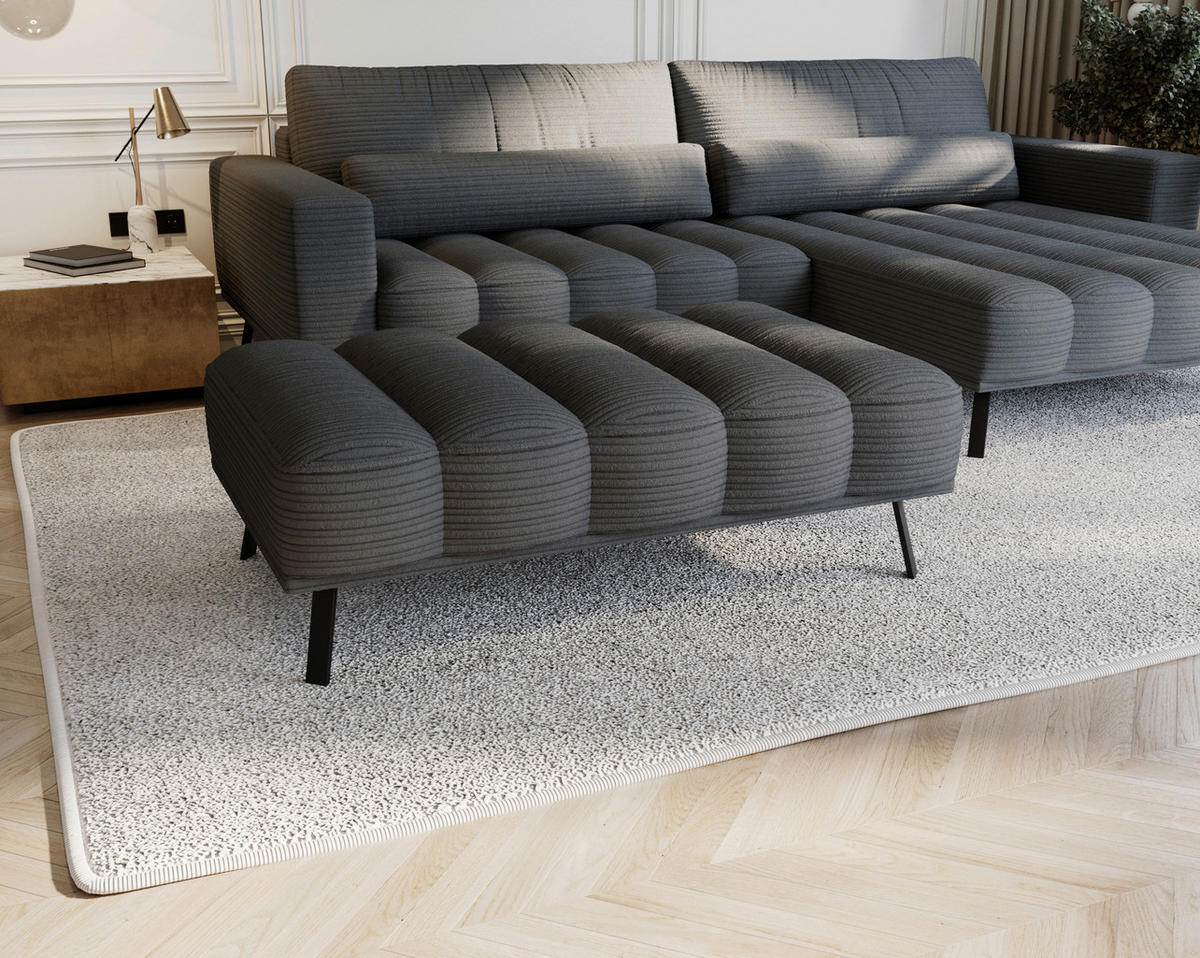 ECKSOFA in Cord Anthrazit  291/204 cm  - Anthrazit/Schwarz, Design, Textil/Metall (291/204cm) - Lomoco