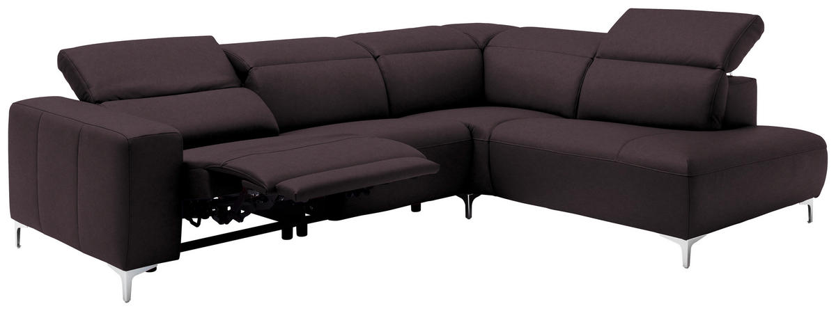 ECKSOFA in Echtleder Braun  - Chromfarben/Braun, Design, Leder/Metall (290/223cm) - Pure Home Lifestyle