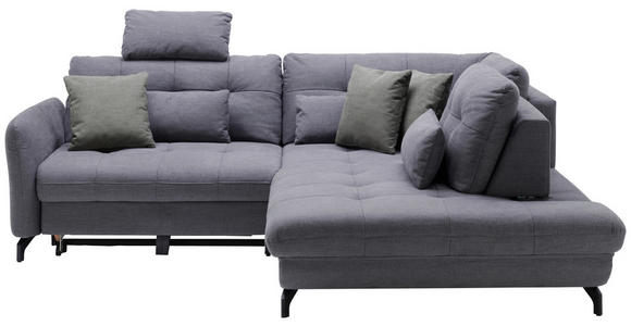 ECKSOFA in Flachgewebe, Leinenoptik Dunkelgrau  - Dunkelgrau/Schwarz, Design, Textil/Metall (247/208cm) - Xora