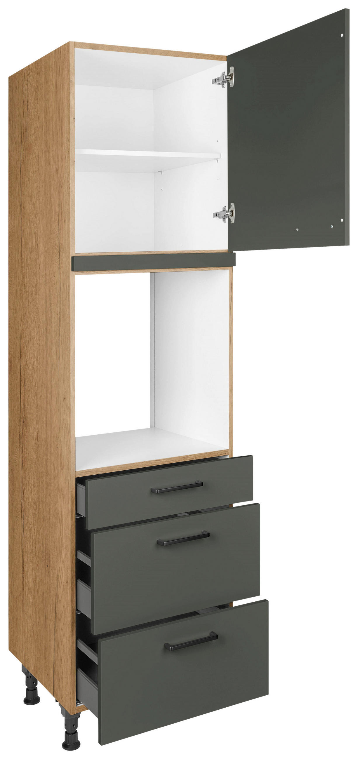 GERÄTEUMBAUSCHRANK 60/216,6/58 cm  in Grün, Eichefarben  - Eichefarben/Schwarz, MODERN, Holzwerkstoff/Metall (60/216,6/58cm) - Nobilia