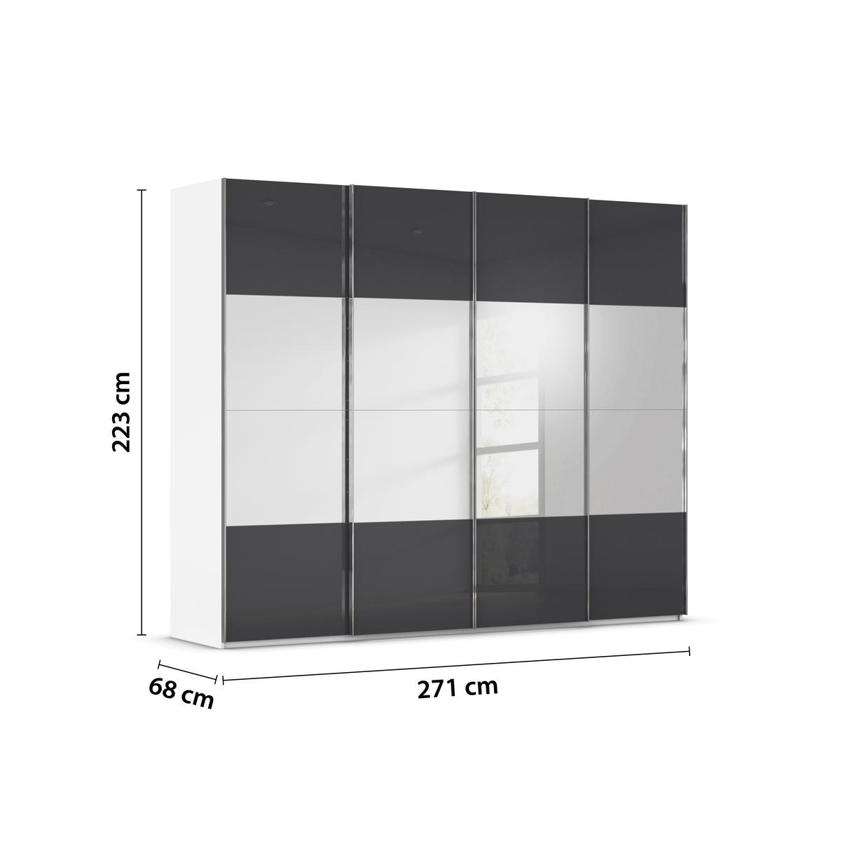 SCHWEBETÜRENSCHRANK 271/223/68 cm 4-türig Schwarz, Weiß  - Chromfarben/Schwarz, Design, Glas/Holzwerkstoff (271/223/68cm) - Novel