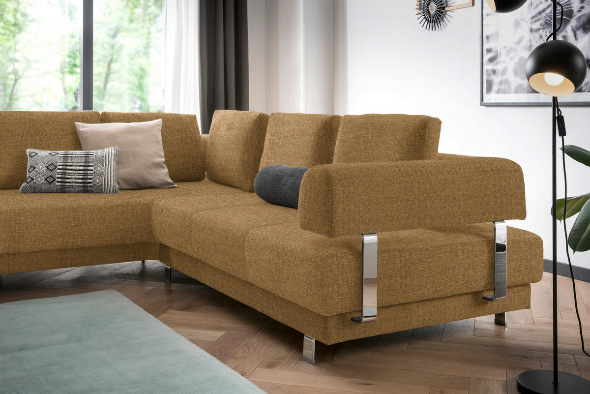 ECKSOFA in Chenille Honig  - Honig, Design, Textil/Metall (235/277cm)