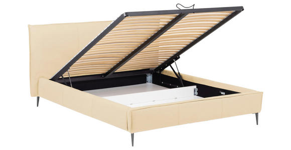 POLSTERBETT gepolstertes Kopfteil, Lattenrost, Bettkasten Beige 200/200 cm  - Beige/Schwarzchrom, KONVENTIONELL, Leder/Holz (200/200cm) - Esposa