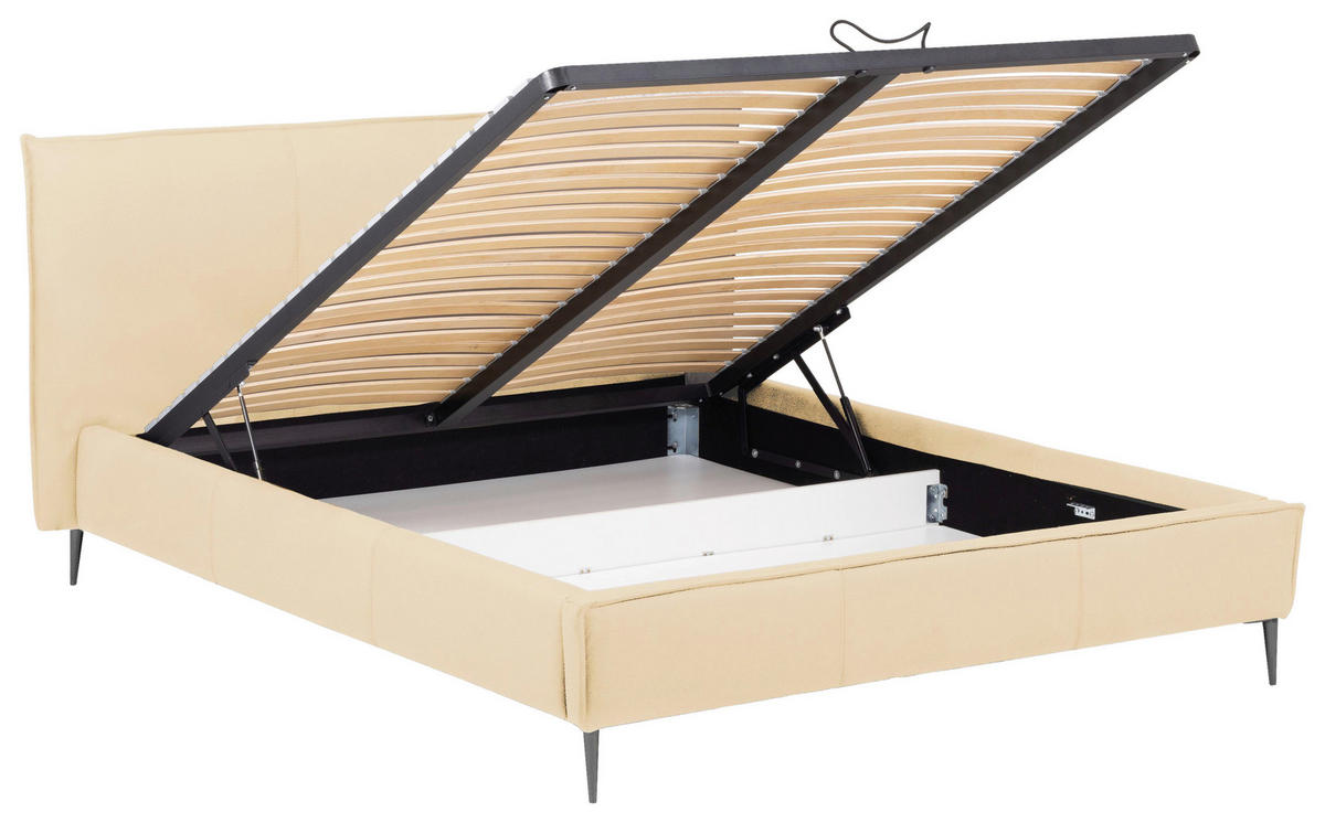 POLSTERBETT 160/200 cm,  in Beige, gepolstertes Kopfteil, Lattenrost, Bettkasten,  - Beige/Schwarzchrom, KONVENTIONELL, Leder/Holz (160/200cm) - Esposa