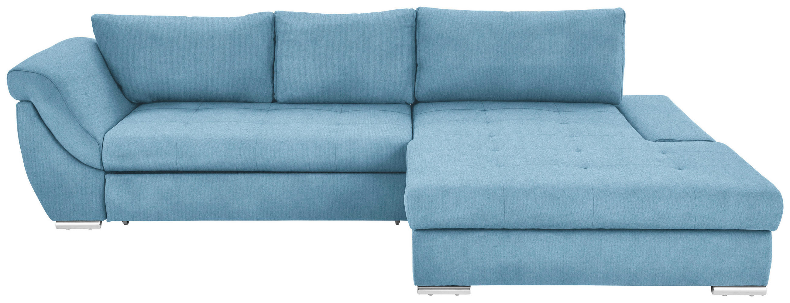 ECKSOFA Blau Flachgewebe Rückenkissen, Bettkasten, Schlaffunktion, Rücken echt, Liegefläche im Originalstoff  - Blau/Silberfarben, Design, Textil/Metall (306/174cm) - Carryhome