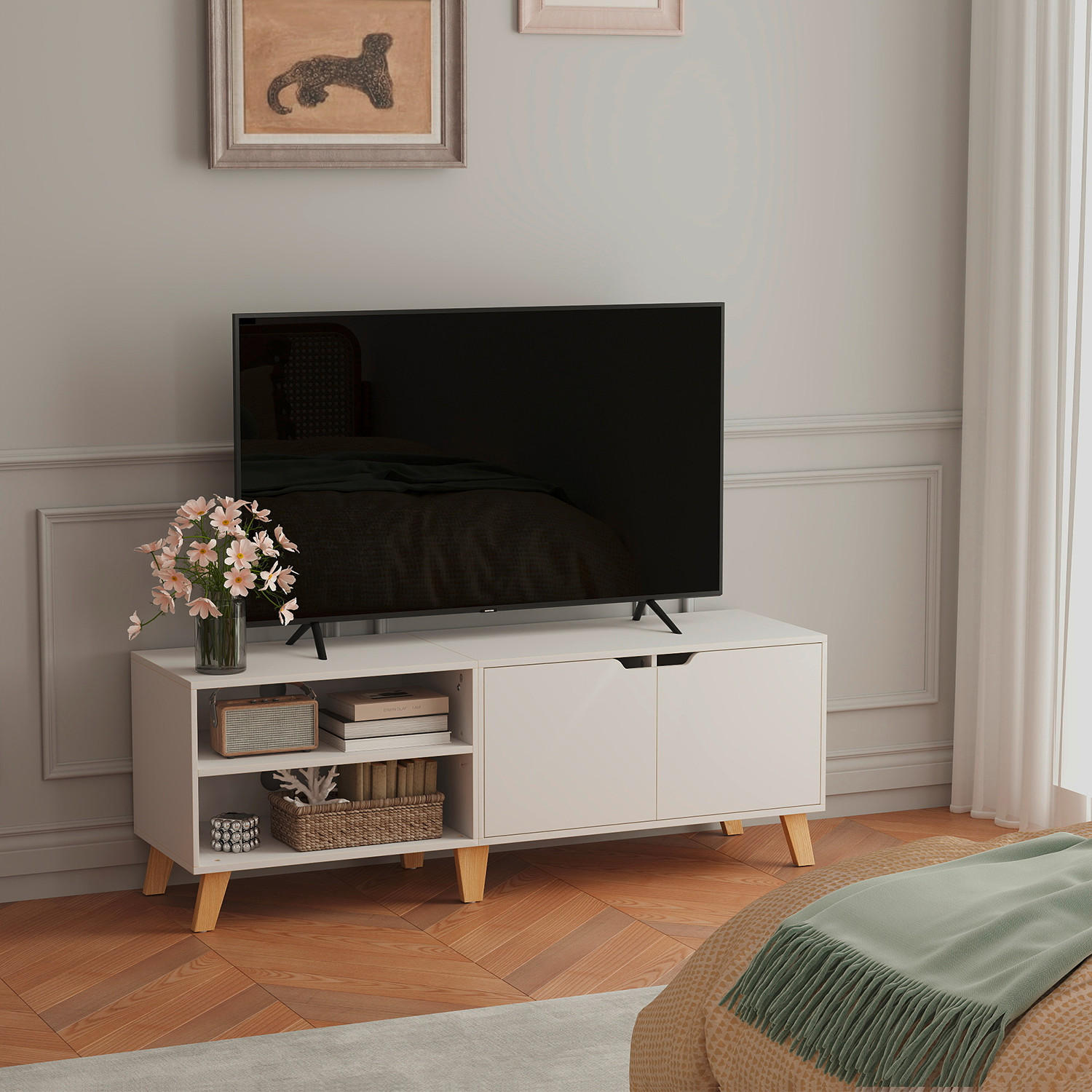 TV-ELEMENT - Hellbraun/Weiß, Trend, Holzwerkstoff (140/45/40cm) - MID.YOU