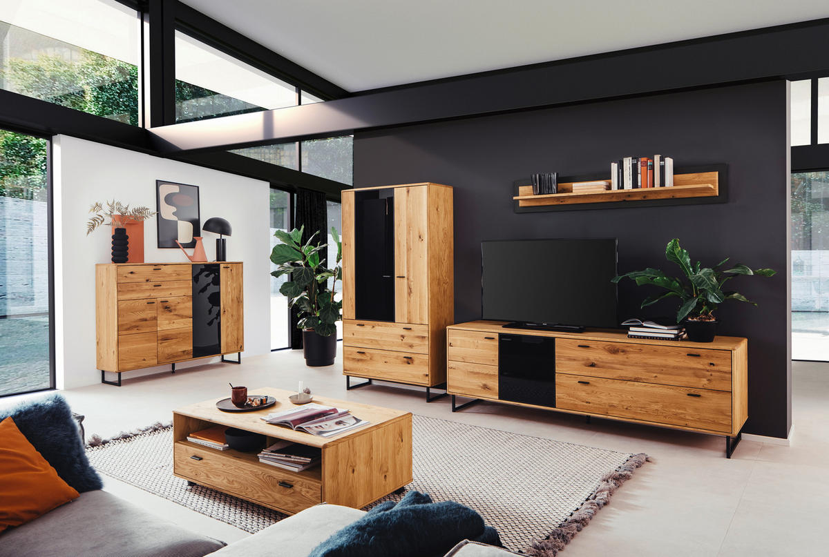WOHNWAND  in Wildeiche, Anthrazit  319/186/50 cm  - Wildeiche/Anthrazit, Design, Glas/Holz (319/186/50cm) - MID.YOU