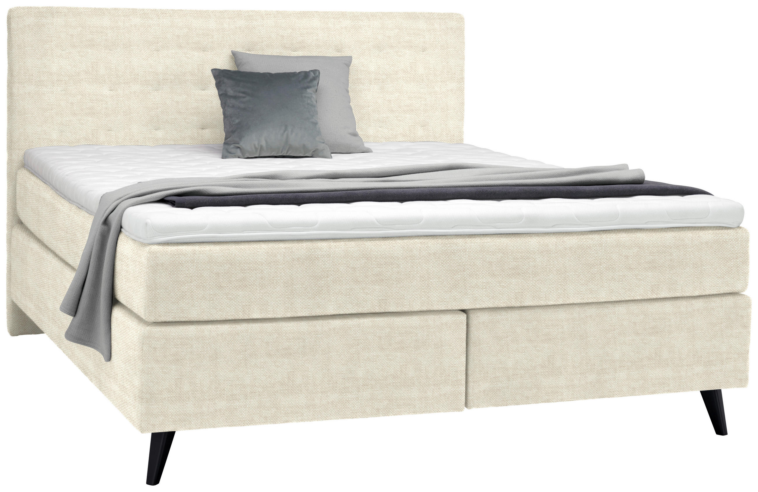 BOXSPRINGBETT 180/200 cm  in Creme  - Creme/Schwarz, KONVENTIONELL, Holz/Textil (180/200cm) - Voleo