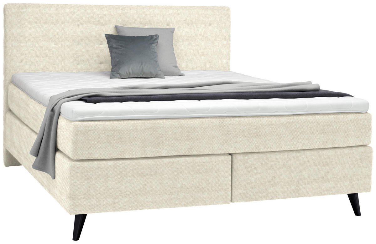 BOXSPRINGBETT 180/200 cm  in Creme  - Creme/Schwarz, Konventionell, Holz/Textil (180/200cm) - Voleo