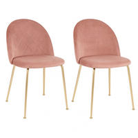 STUHL-SET 2 Stück  Samt  Rosa  - Messingfarben/Rosa, MODERN, Textil/Metall (51/78/56cm) - MID.YOU