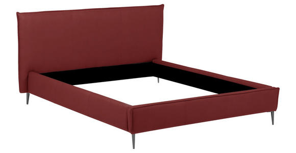 POLSTERBETT 200/200 cm,  in Rot, gepolstertes Kopfteil,  - Rot/Schwarzchrom, KONVENTIONELL, Leder/Metall (200/200cm) - Esposa