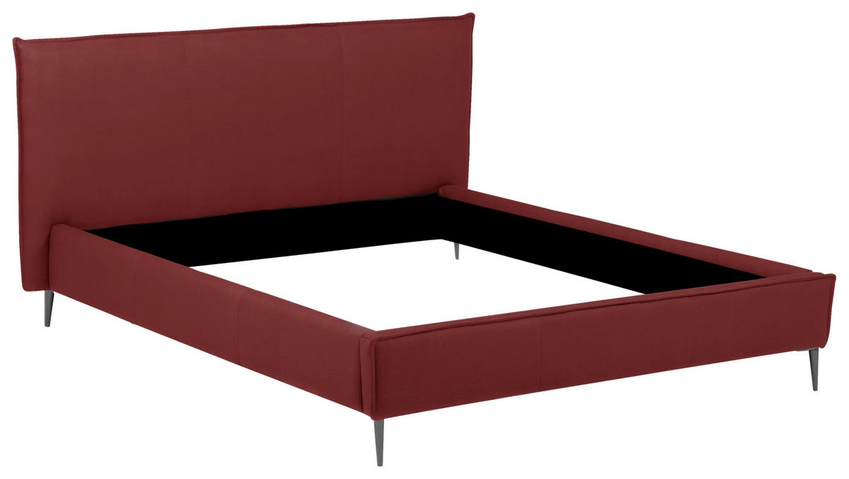 POLSTERBETT 180/200 cm,  in Rot, gepolstertes Kopfteil,  - Rot/Schwarzchrom, KONVENTIONELL, Leder/Metall (180/200cm) - Esposa