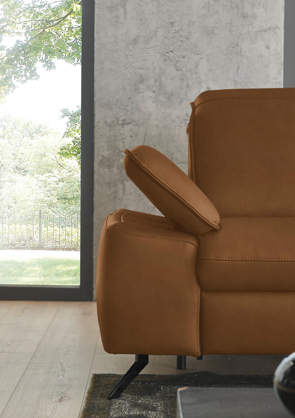 ECKSOFA  Echtleder Cognac  - Cognac/Schwarz, Design, Leder/Metall (307/169cm) - Beldomo Premium