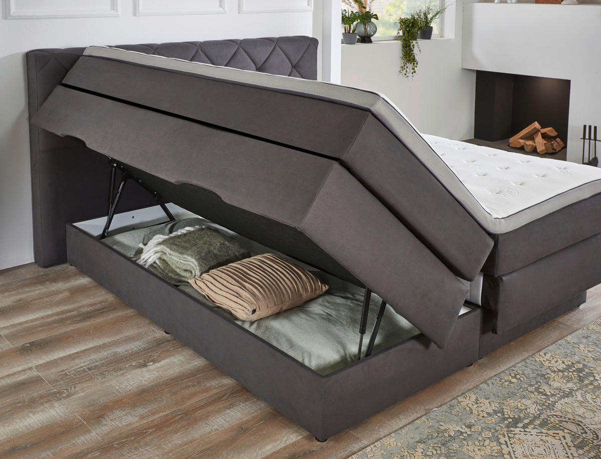 BOXSPRINGBETT 180/200 cm  in Anthrazit  - Anthrazit/Schwarz, KONVENTIONELL, Kunststoff/Textil (180/200cm) - Boxxx
