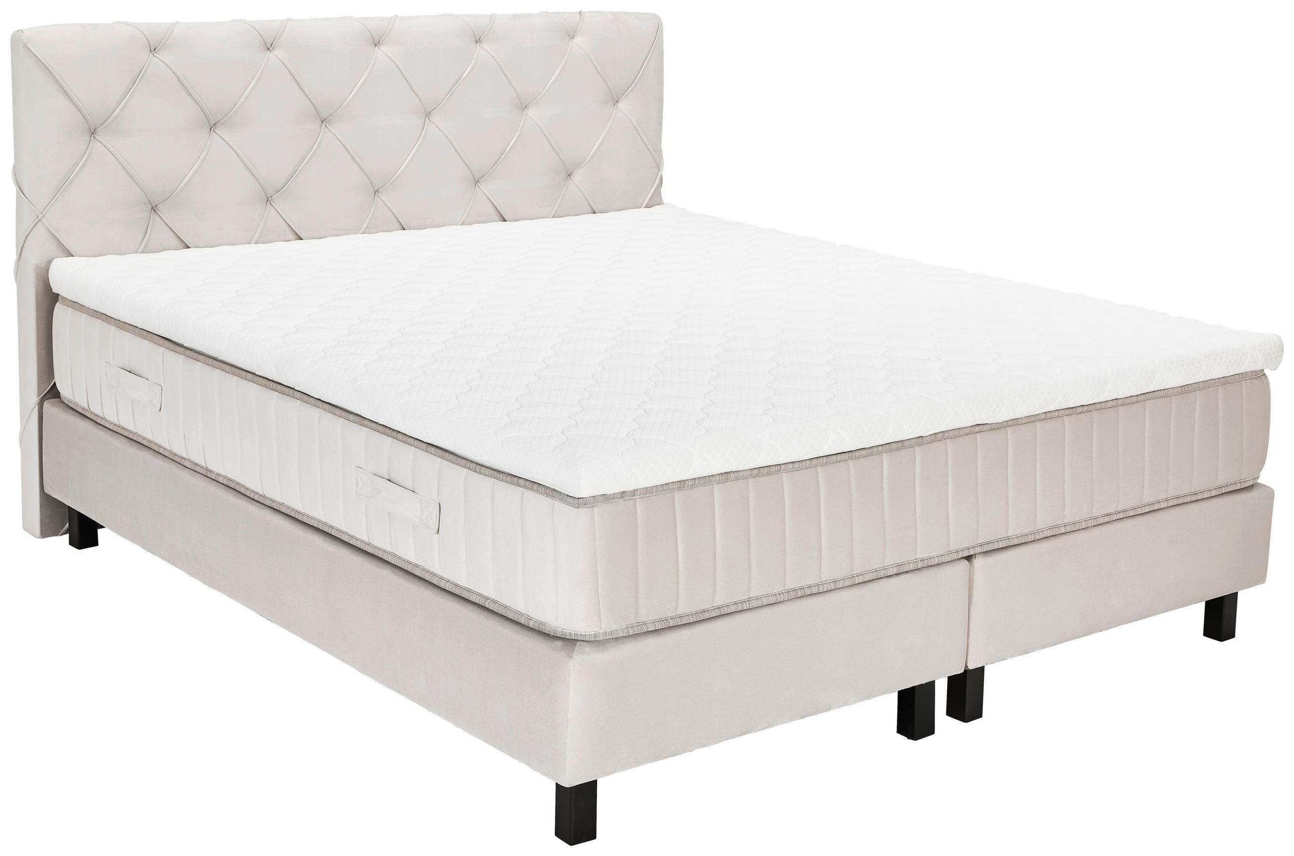 BOXSPRINGBETT 180/200 cm,  in Beige, Matratze, Topper, H3 = fest  - Beige/Schwarz, Design, Textil/Metall (180/200cm) - Esposa