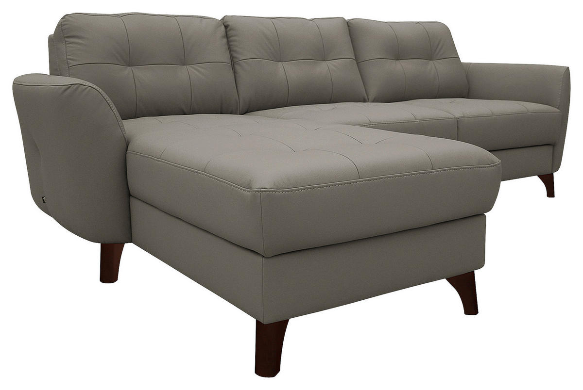 ECKSOFA in Lederlook Echtleder Schlammfarben  - Schlammfarben/Buchefarben, Design, Leder/Holz (238/168cm) - Livetastic