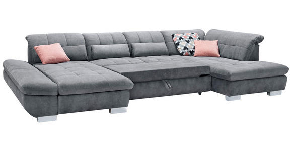 WOHNLANDSCHAFT Grau Mikrofaser - Chromfarben/Grau, Design, Kunststoff/Textil (204/350/211cm) - Xora