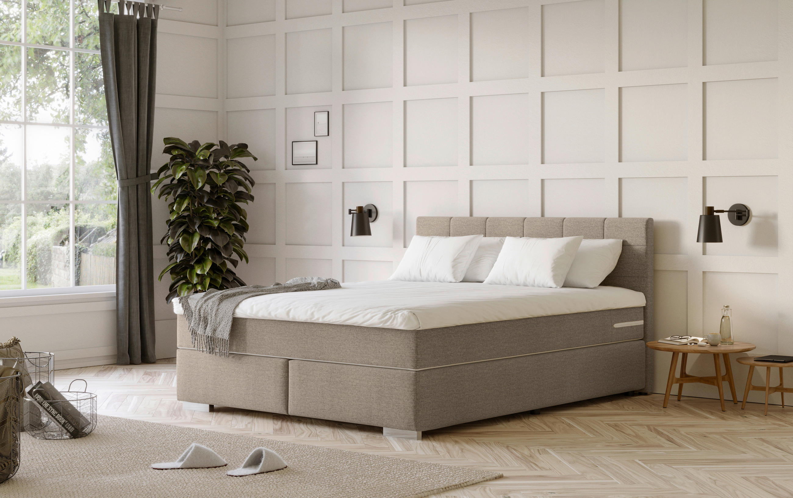 BOXSPRING-ÁGY 160/200 cm  világosszürke  - világosszürke/króm, Basics, faalapú anyag/textil (160/200cm) - Carryhome