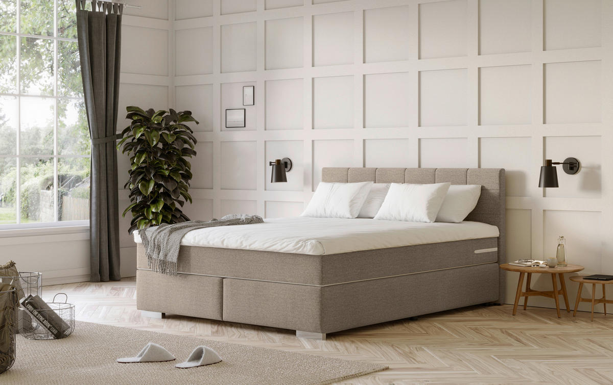 BOXSPRING-ÁGY 160/200 cm  világosszürke  - világosszürke/króm, Basics, faalapú anyag/textil (160/200cm) - Carryhome