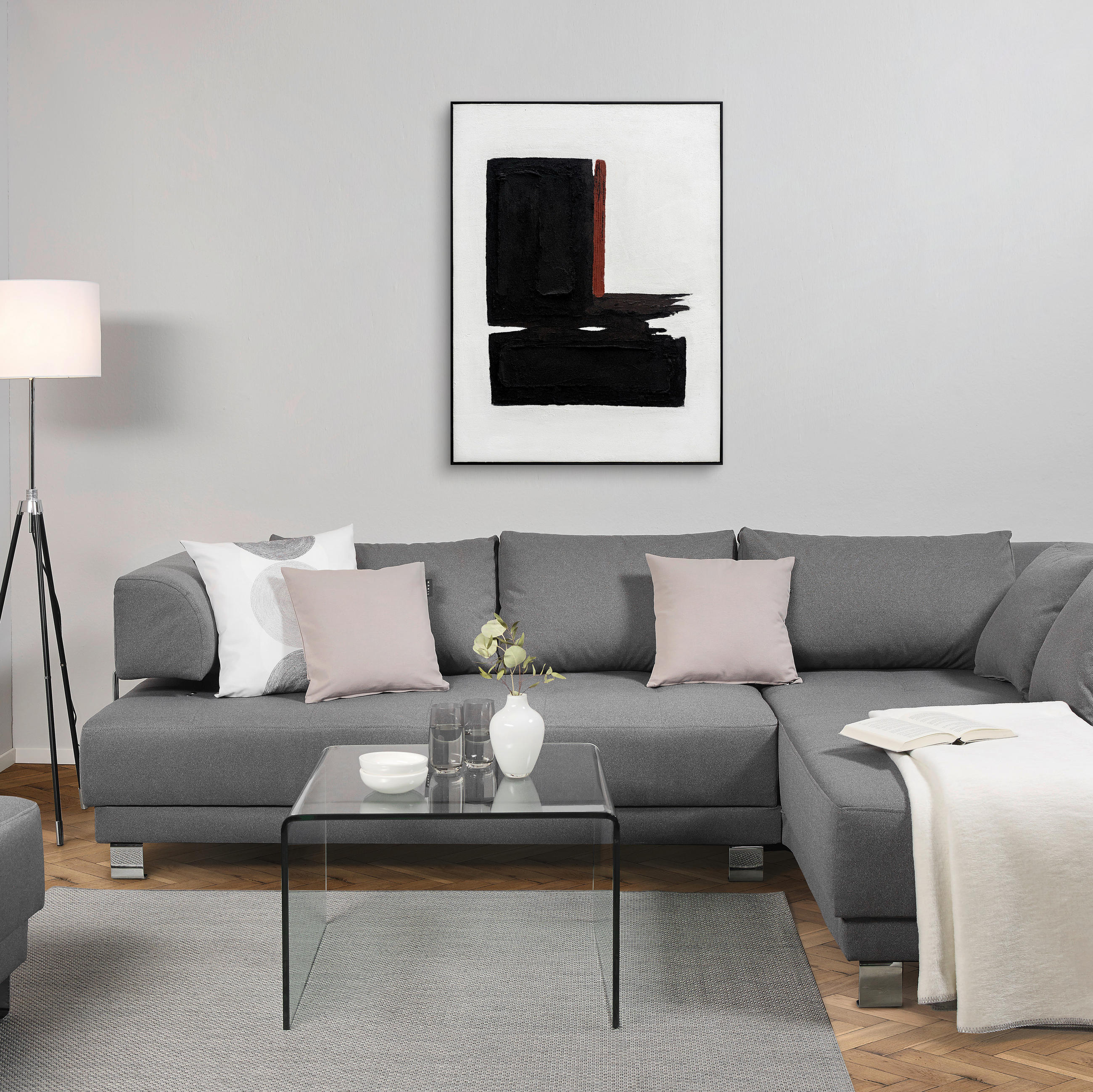 ÖLGEMÄLDE Abstraktes 90/120 cm  - Schwarz/Weiß, Design, Holz/Kunststoff (90/120cm) - Monee