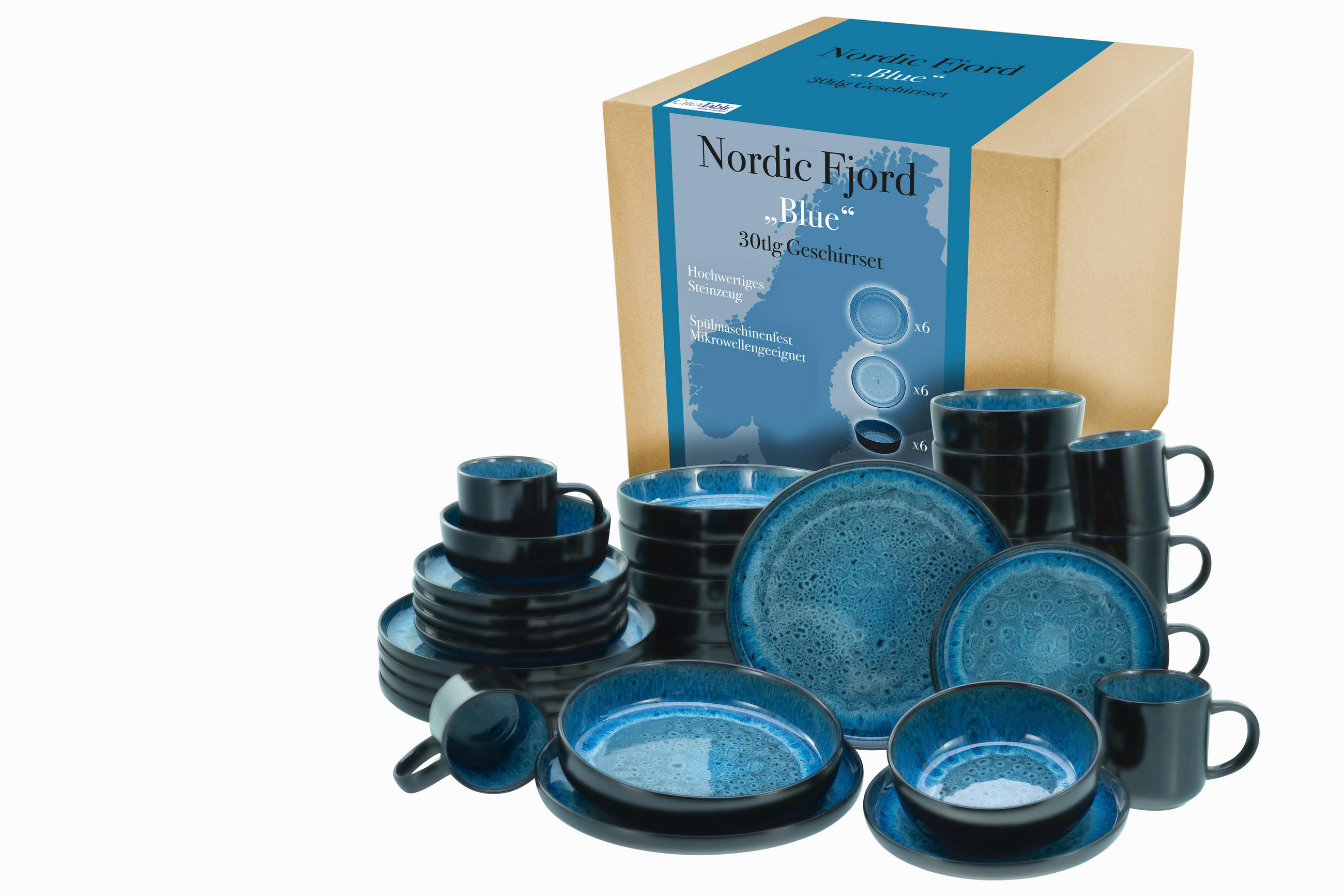 KOMBISERVICE 30-teilig  - Blau, Trend, Keramik (58/45/33null) - Creatable