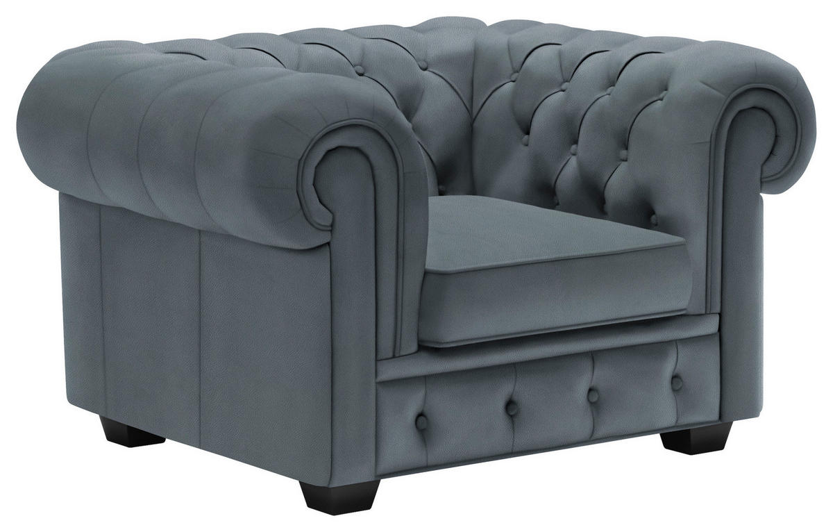 CHESTERFIELD-SESSEL in Lederlook Graublau  - Wengefarben/Graublau, Lifestyle, Holz/Textil (115/76,5/96cm) - Landscape