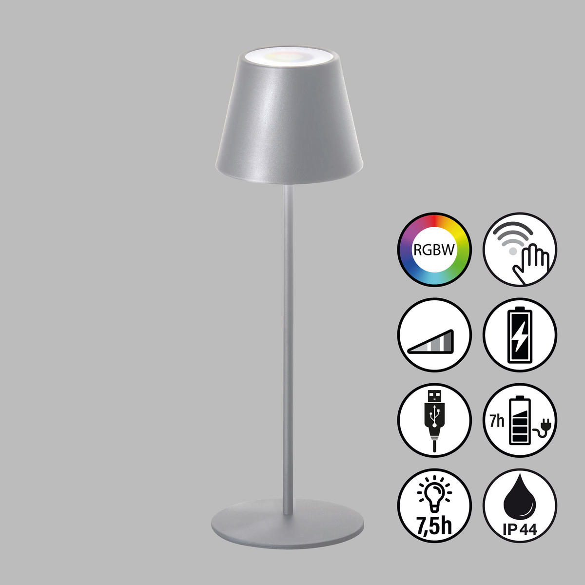 AKKU-TISCHLEUCHTE Cosenza   - Silberfarben, KONVENTIONELL, Metall (12cm)