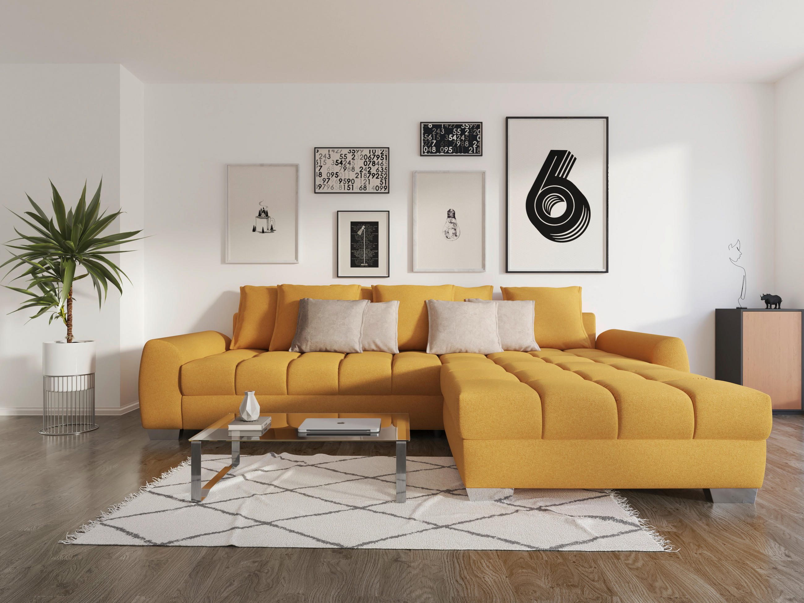 ECKSOFA in Mikrofaser Gelb  - Chromfarben/Gelb, Design, Kunststoff/Textil (320/226cm) - Carryhome