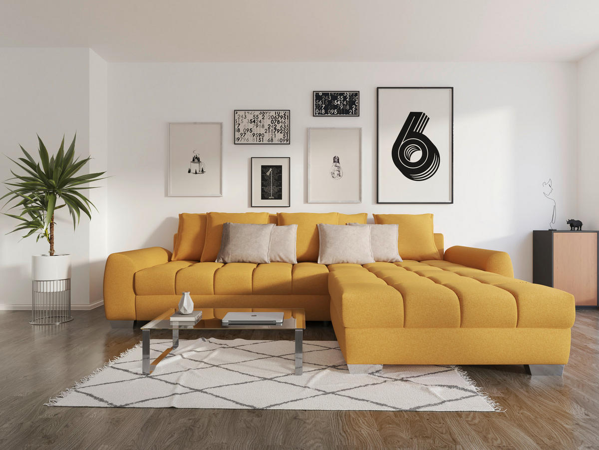 ECKSOFA in Mikrofaser Gelb  - Chromfarben/Gelb, Design, Kunststoff/Textil (320/226cm) - Carryhome