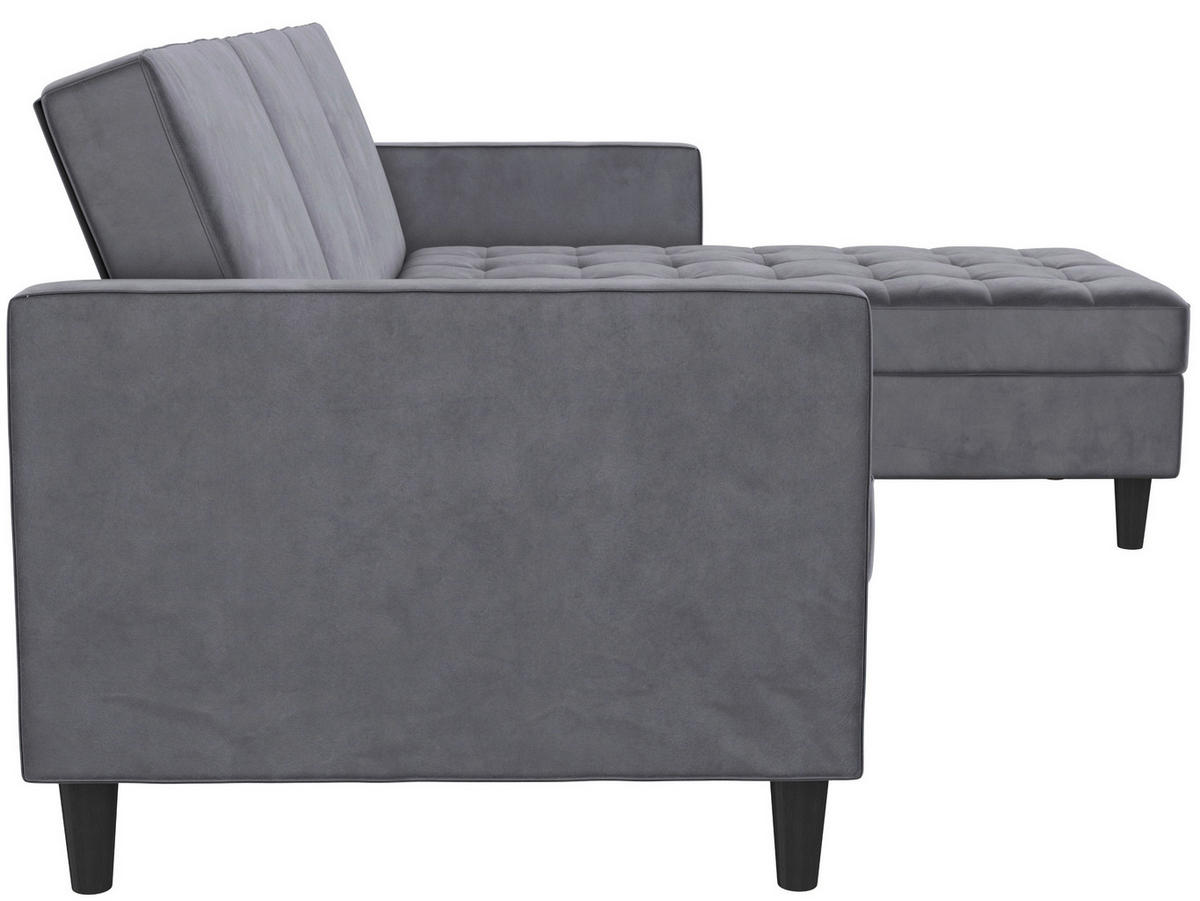 ECKSOFA PALERMO in Velours Anthrazit  - Anthrazit/Schwarz, Basics, Kunststoff/Textil (213/154cm) - Livetastic