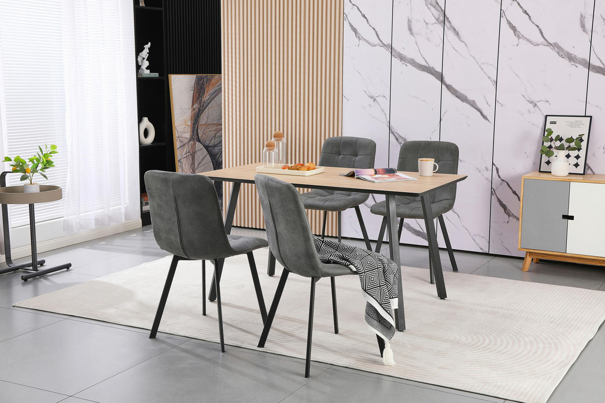 MATGRUPP i metall, textil, trämaterial grå, svart, ekfärgad  - grå/svart, Modern, metall/trämaterial (140/76/80cm) - Hom`in