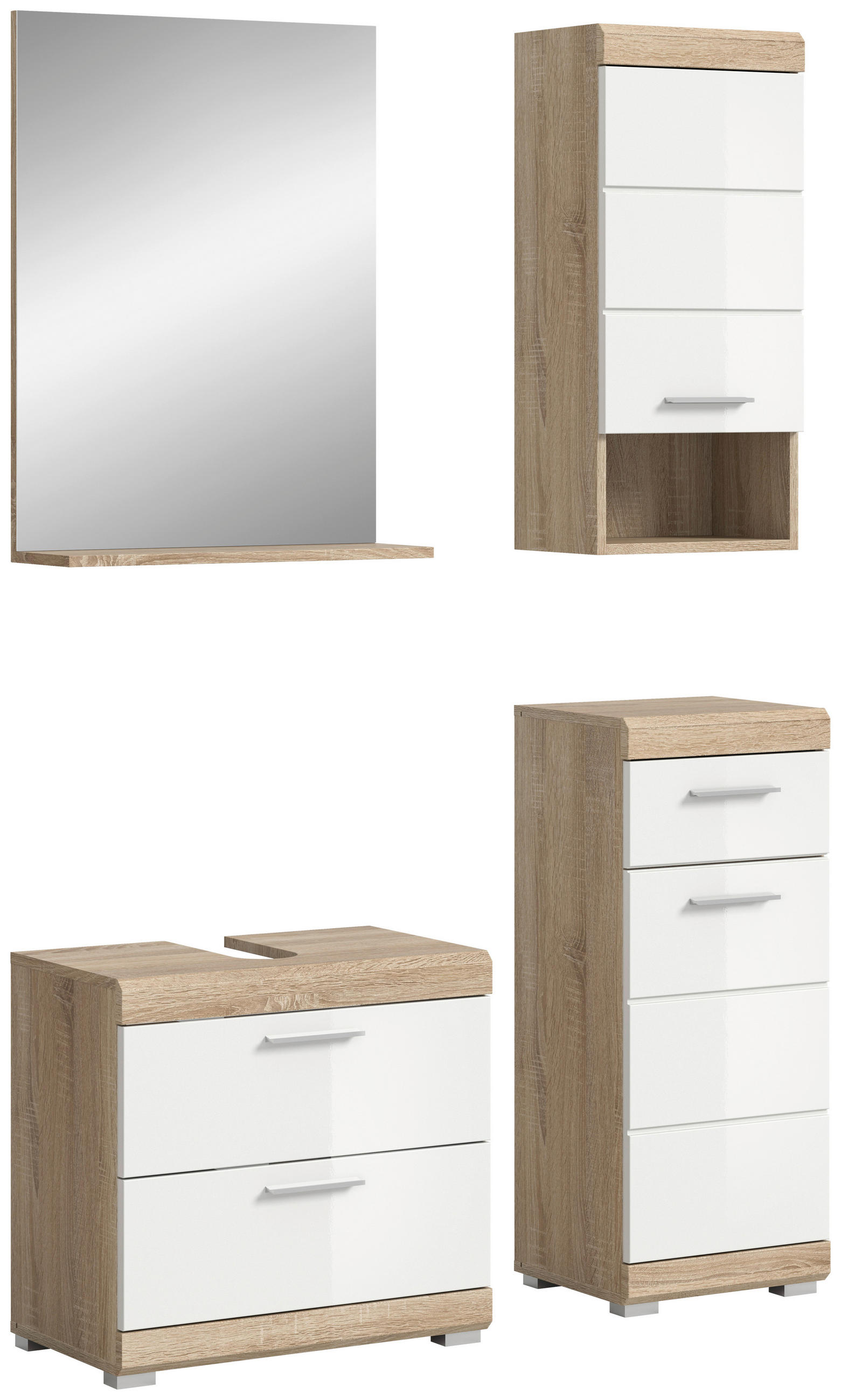 BADEZIMMER 4-teilig in 97 cm - Weiss Hochglanz/Silberfarben, Modern, Glas/Holzwerkstoff (97cm) - MID.YOU