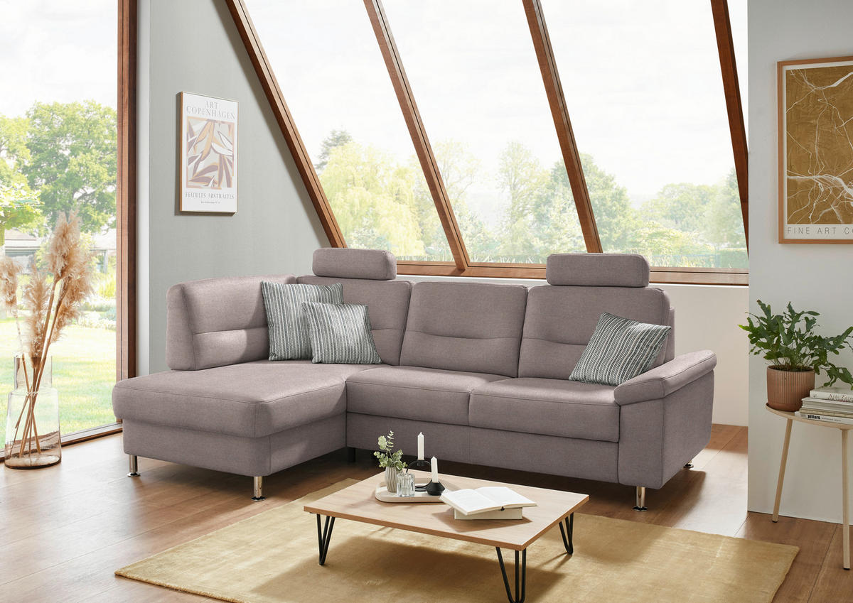 ECKSOFA Flachgewebe Altrosa  - Alufarben/Altrosa, Konventionell, Textil/Metall (160/244cm) - Beldomo Comfort