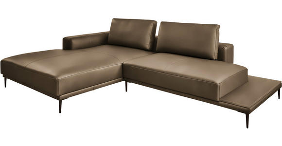 ECKSOFA  in Echtleder Cappuccino  201/304 cm  - Schwarz/Cappuccino, Design, Leder/Metall (201/304cm) - Belluti
