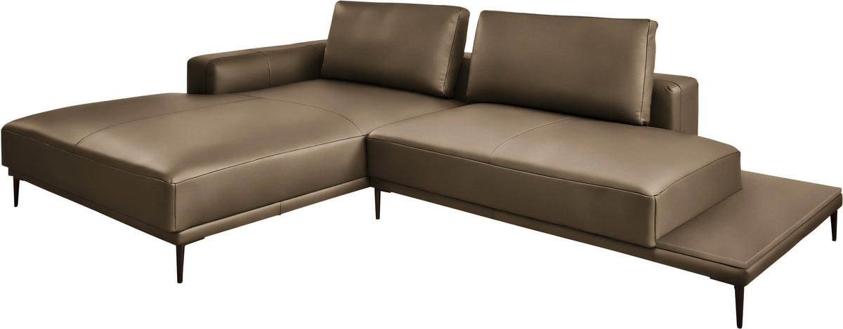 ECKSOFA  in Echtleder Cappuccino  201/304 cm  - Schwarz/Cappuccino, Design, Leder/Metall (201/304cm) - Belluti