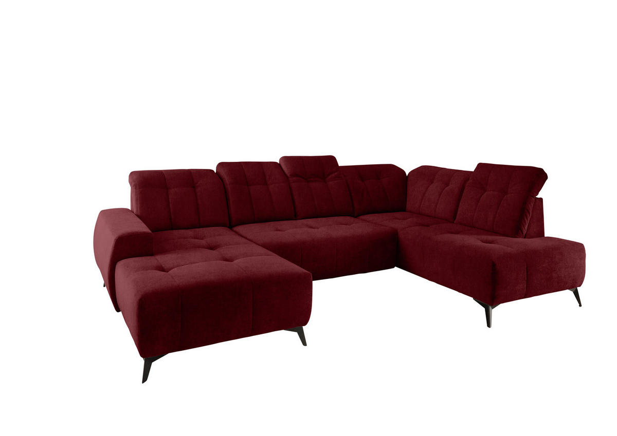 WOHNLANDSCHAFT Bordeaux Mikrofaser  - Bordeaux/Schwarz, MODERN, Textil/Metall (180/337/200cm) - Livetastic