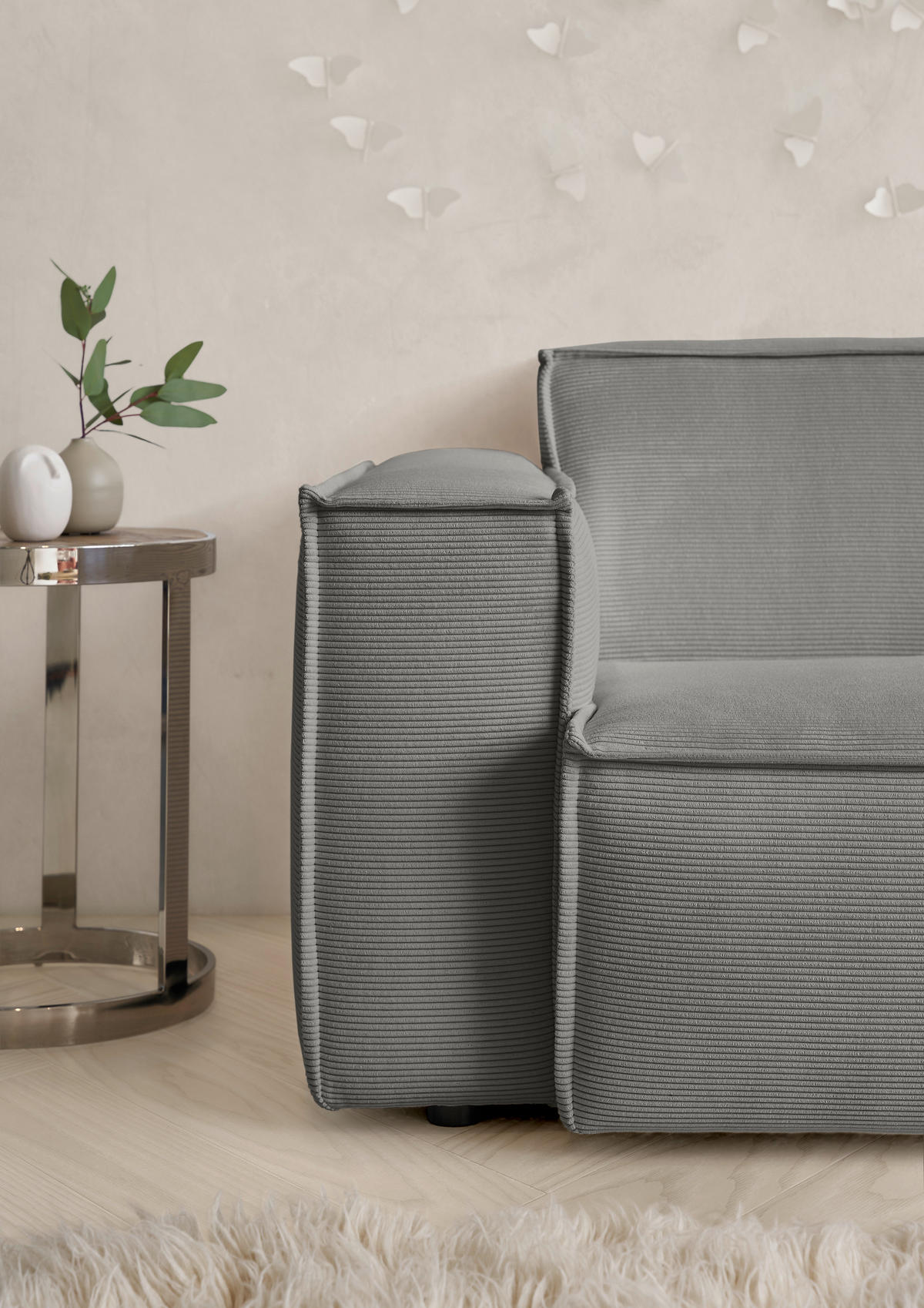 ECKSOFA Grau Feincord  - Schwarz/Grau, KONVENTIONELL, Kunststoff/Textil (276/168cm) - Hom`in